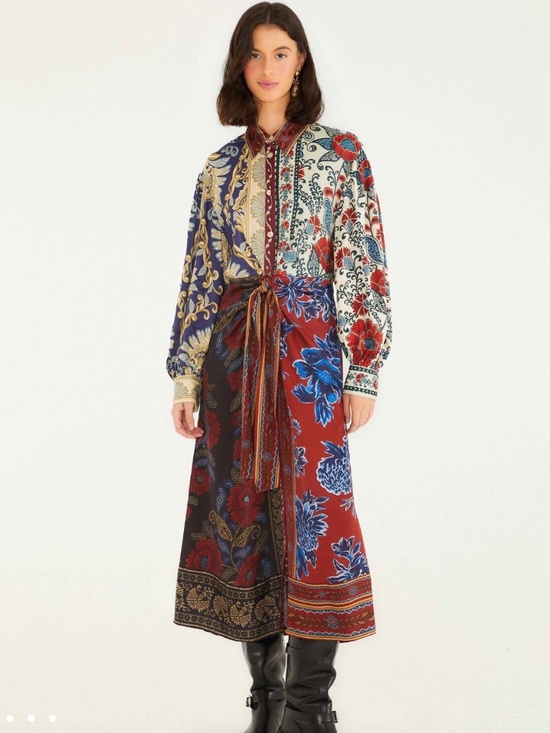 FARM Rio Dresses & Skirts - FARM Rio - Navy Winter Mix Long Sleeve Midi Shirtdress